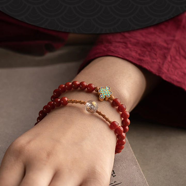 Buddha Stones Chinese Zodiac Natal Buddha Red Agate Small Leaf Red Sandalwood Cinnabar Amulet Blessing Double Wrap Bracelet