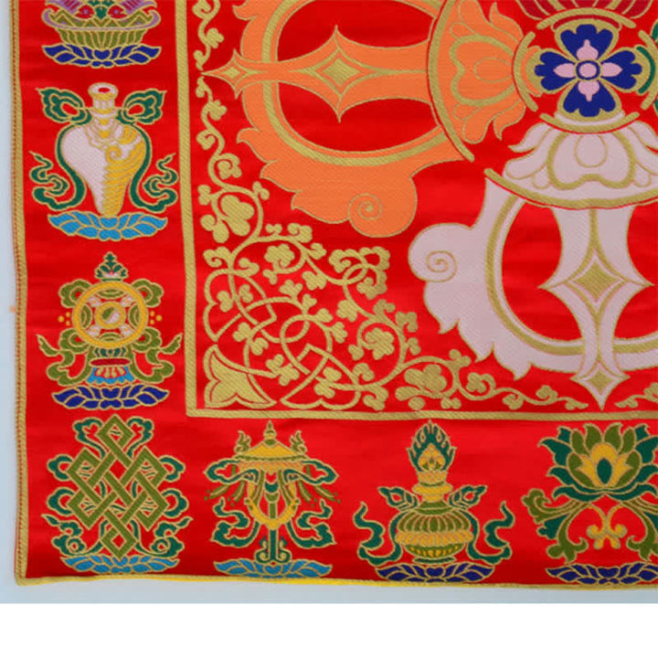 Flower Endless Knot Prayer Altar Mat Healing Meditation 8 Auspicious Symbols Mat Table Runner