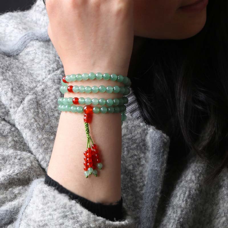 108 Beads Green Aventurine Red Agate Luck Mala Bracelet