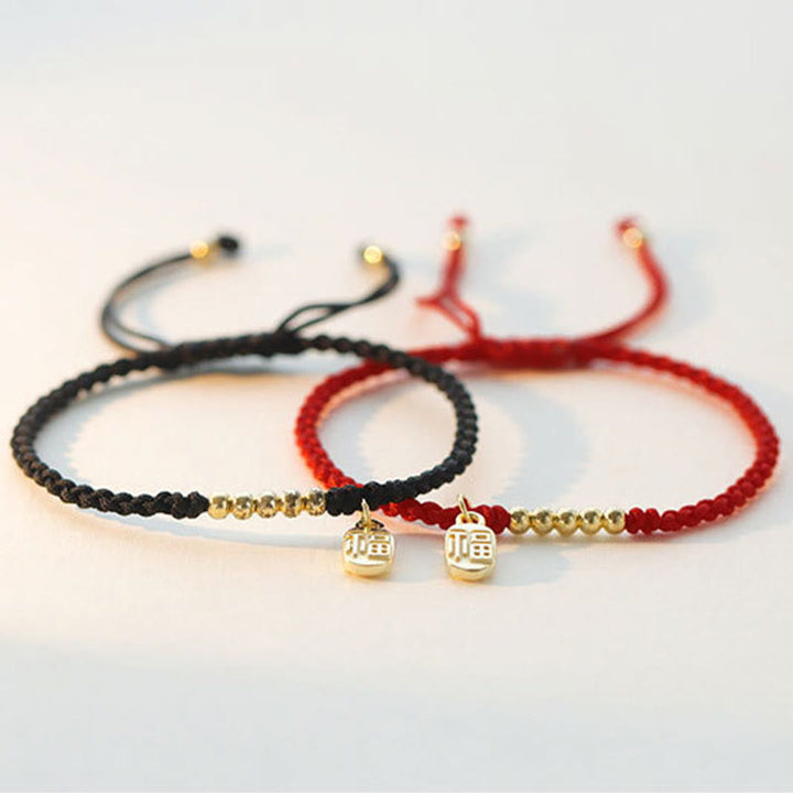 Buddha Stones Handmade Fu Character Charm Luck Fortune Rope Bracelet