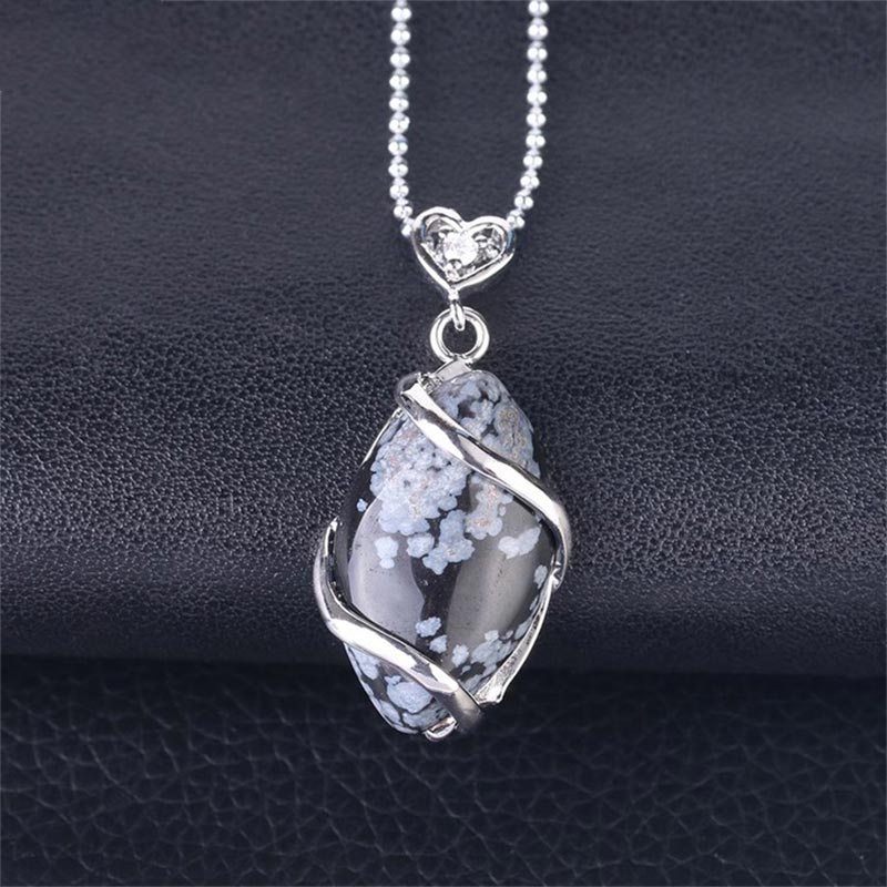 Buddha Stones Marquise Pattern Natural Crystal Stone Charm Necklace Pendant