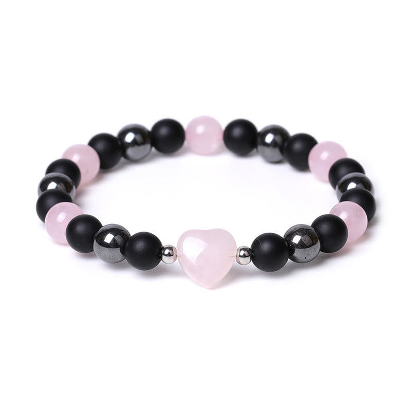 Buddha Stones Black Onyx Tiger Eye Stone Crystal Love Heart Protection Bracelet