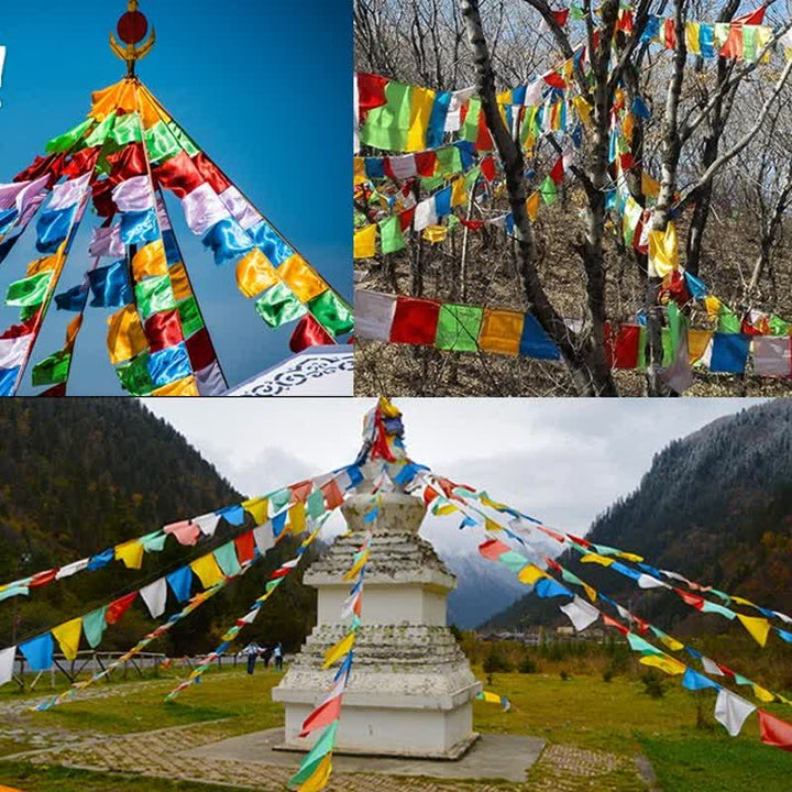 Tibetan 5 Colors Windhorse Happiness Auspicious Outdoor Prayer Flag