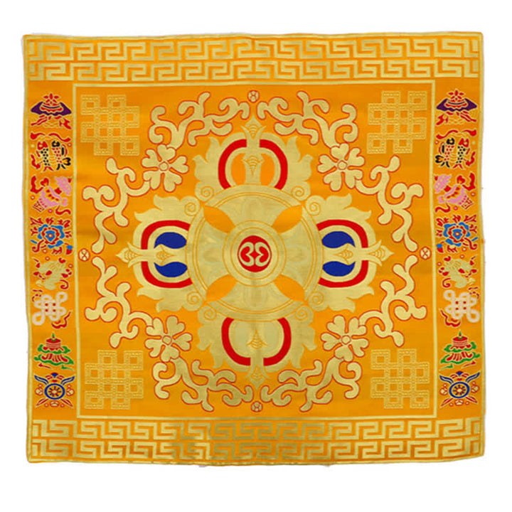 Flower Endless Knot Prayer Altar Mat Healing Meditation 8 Auspicious Symbols Mat Table Runner