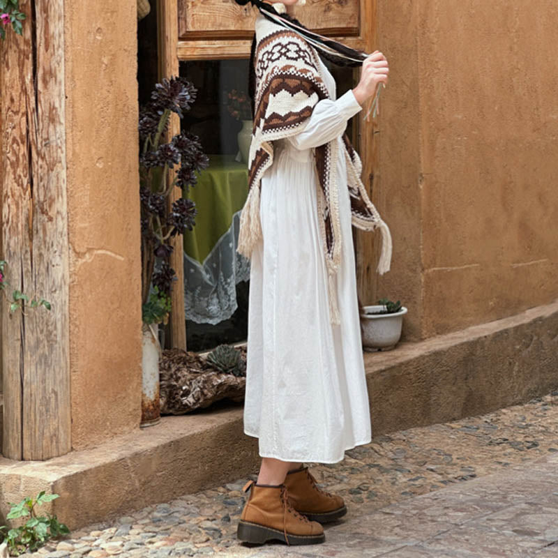 Buddha Stones Tibetan Striped Brown Beige Tassel Shawl Winter Cozy Travel Scarf Wrap