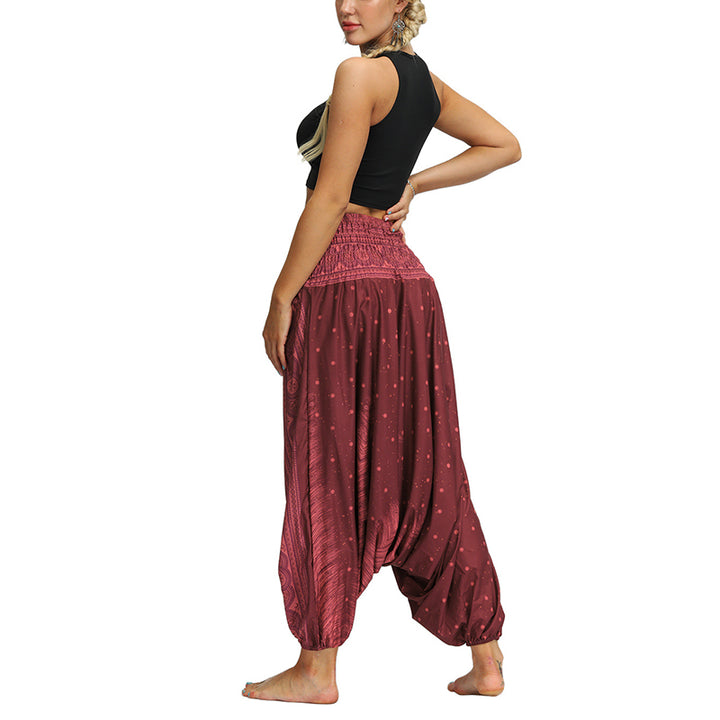 Buddha Stones Boho Feather Yoga Pants Hippie Harem Trousers Sports Fitness Dance Women's Pants