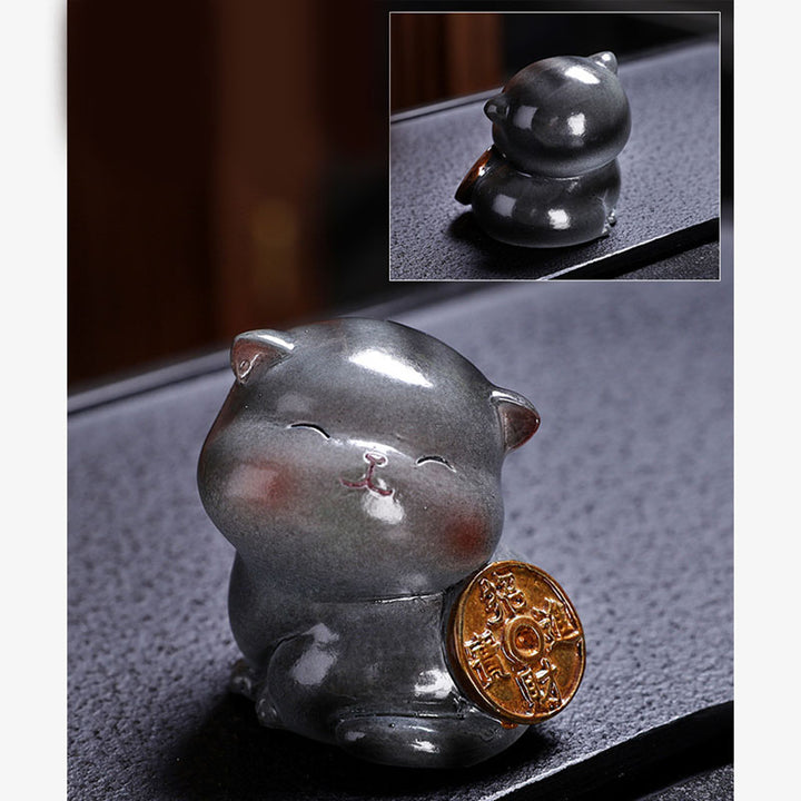 Buddha Stones Color Changing Cute Mini Cat Resin Tea Pet Wealth Home Figurine Decoration