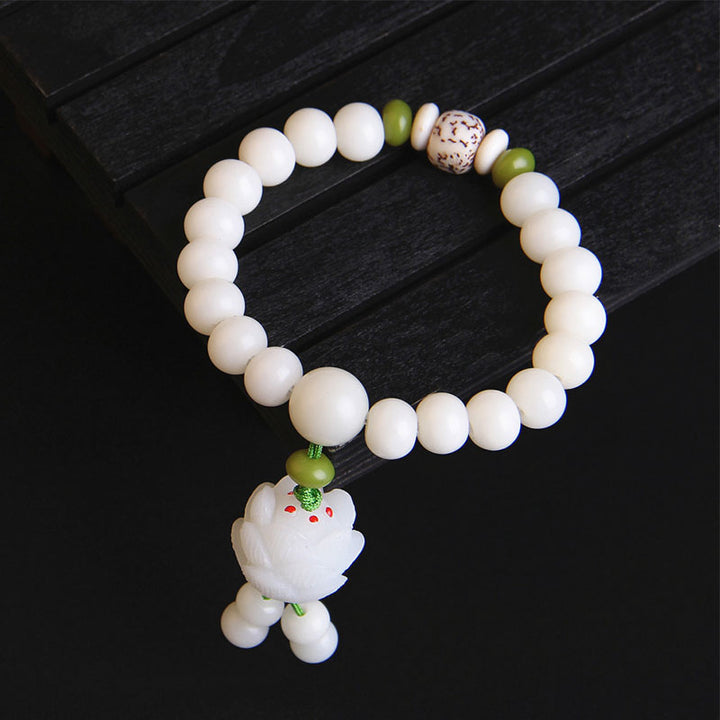 Buddha Stones Lotus Natural White Bodhi Seed Luck Bracelet