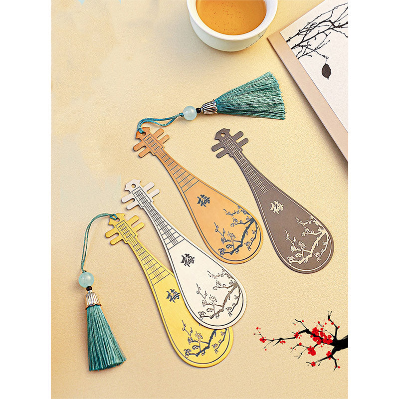 Buddha Stones Classical Musical Instruments Pipa Guzheng Guqin Ruan Metal Bookmarks Tassel With Gift Box