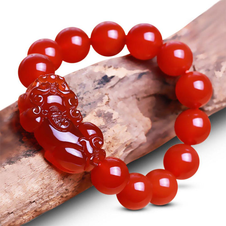 Buddha Stones Red Agate Lucky Pixiu Wealth Luck Bracelet