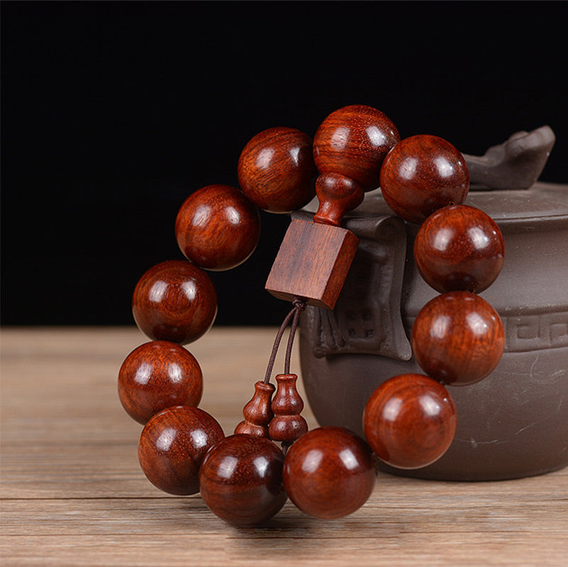 Buddha Stones Tibetan Small Leaf Red Sandalwood Relaxation Bracelet