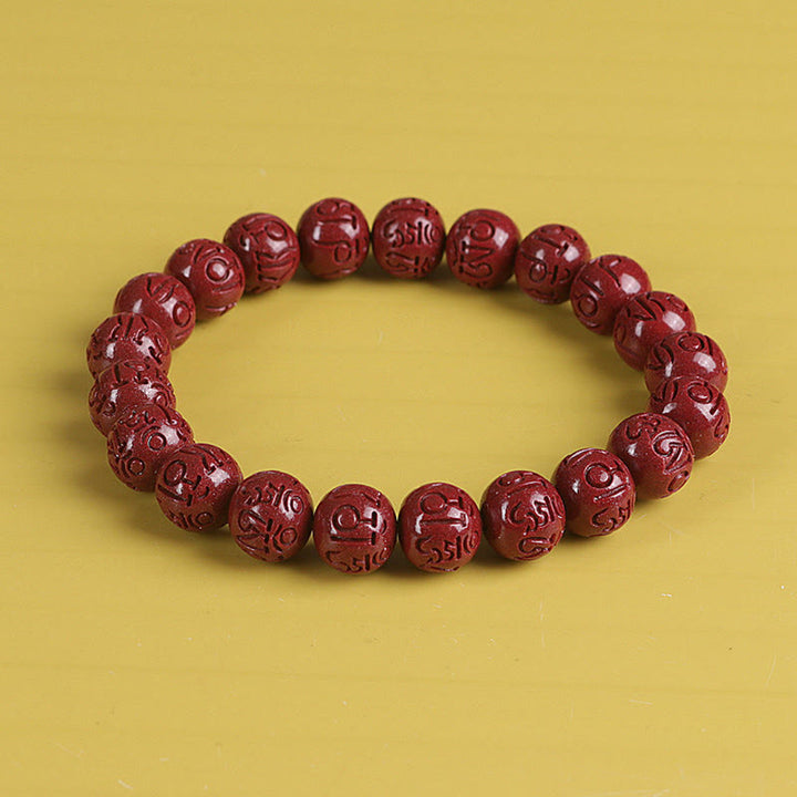 Natural Double PiXiu Cinnabar Om Mani Padme Hum Wealth Luck Bead Bracelet