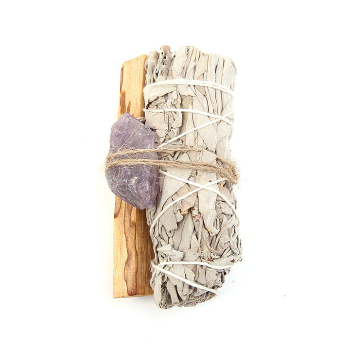 Buddha Stones Natural Palo Santo Amethyst Green Aventurine Crystal White Sage Smudge Purify Altar Set Spiritual Supplies