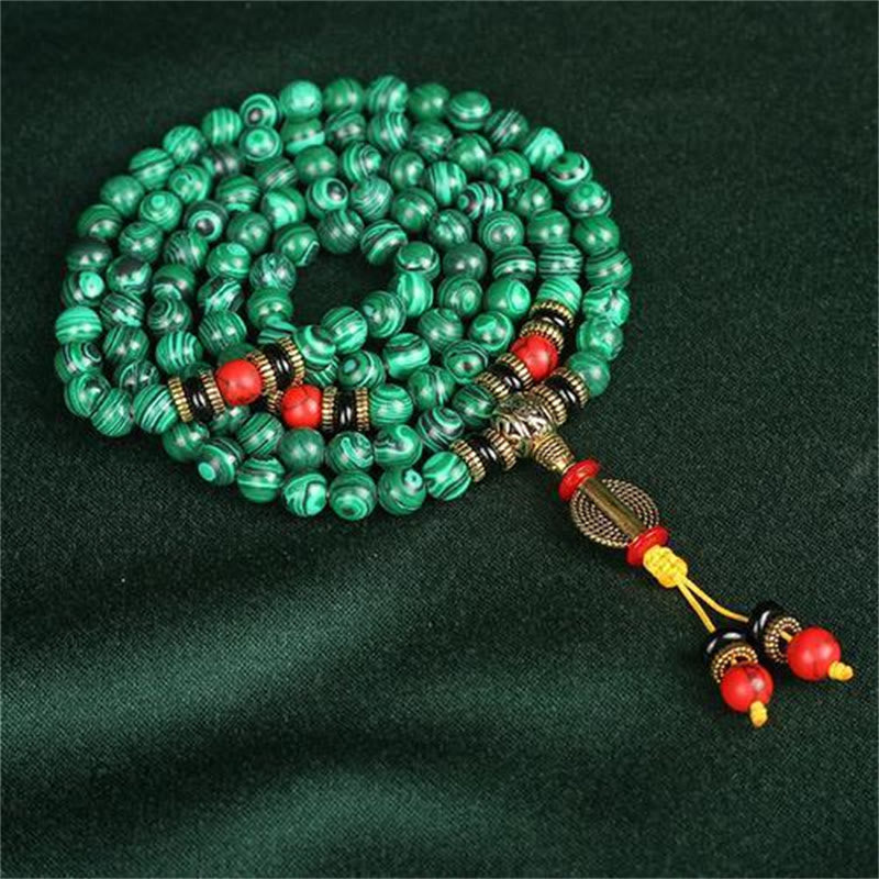 Buddha Stones Tibetan 108 Mala Malachite Beads Bracelet Necklace