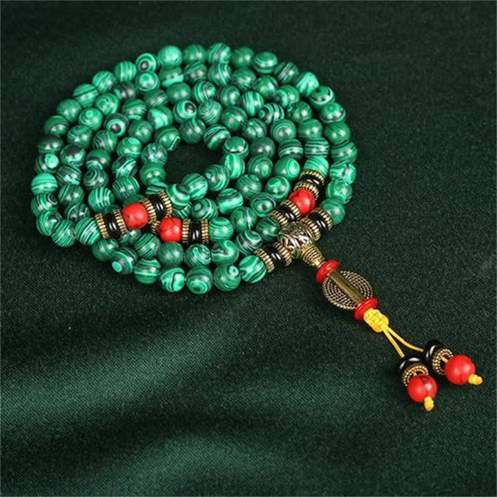 Buddha Stones Tibetan 108 Mala Malachite Beads Bracelet Necklace