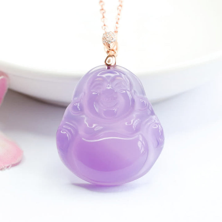 Buddha Stones Laughing Buddha Purple Jade Happiness Necklace Pendant