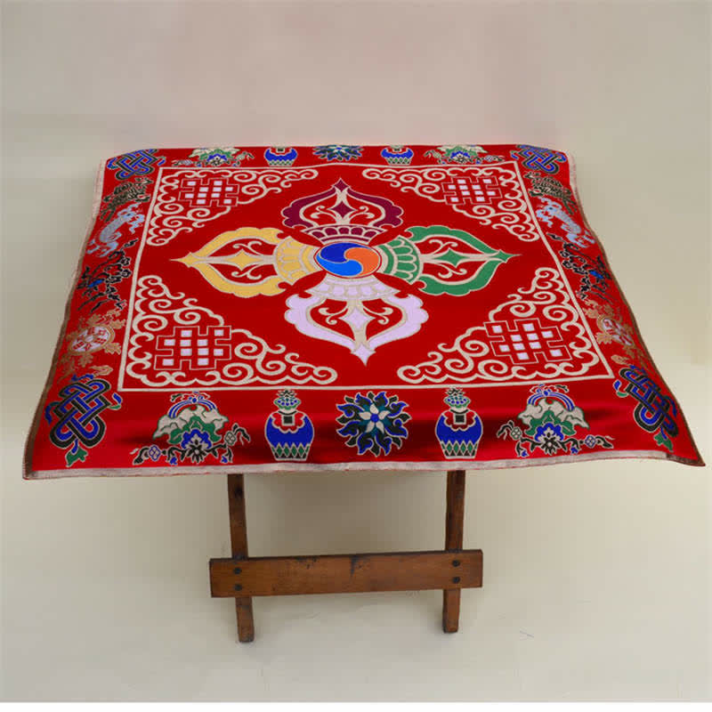 Flower Endless Knot Prayer Altar Mat Healing Meditation 8 Auspicious Symbols Mat Table Runner