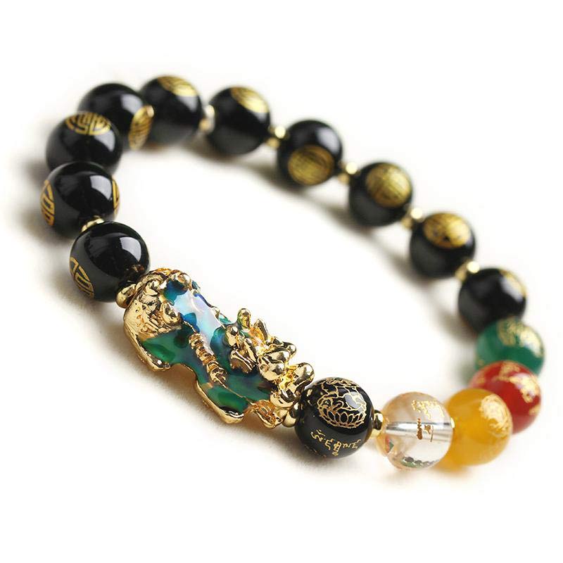 Buddha Stones Color-Changing Pixiu Obsidian Luck Bracelet