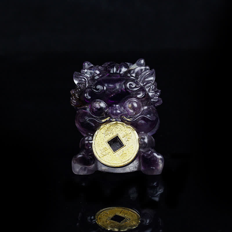 Buddha Stones Handmade Cute PiXiu Gold Coin Crystal Fengshui Energy Wealth Fortune Home Decoration