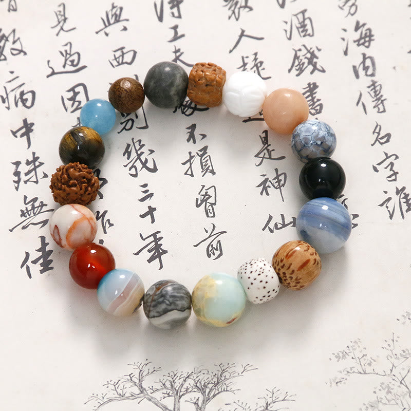 Buddha Stones Natural Bodhi Seed Crystal Stone Agate Keep Away Evil Spirits Bracelet