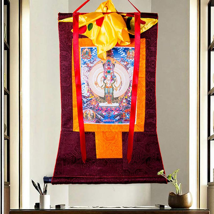 Tibetan Thousand-handed Avalokitesvara Framed Thangka Blessing Decoration