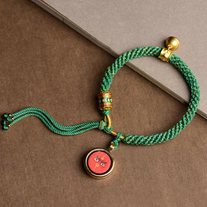 Buddha Stones Tibetan Five God Of Wealth Thangka Luck Prayer Wheel Bell Braid String Bracelet