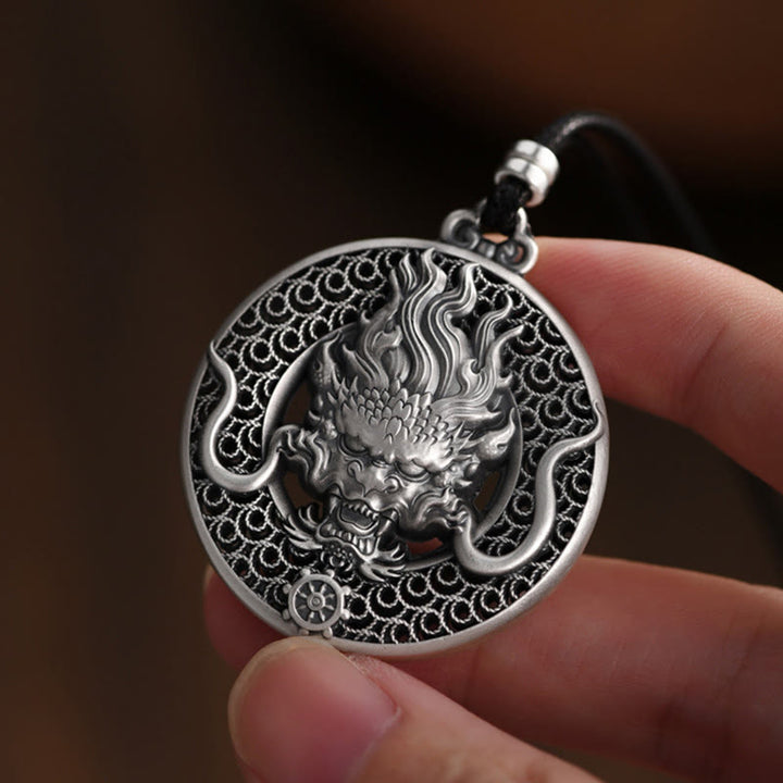 Buddha Stones 999 Sterling Silver Year Of The Dragon Handcrafted Dragon Head Relief Carved Protection Necklace Pendant