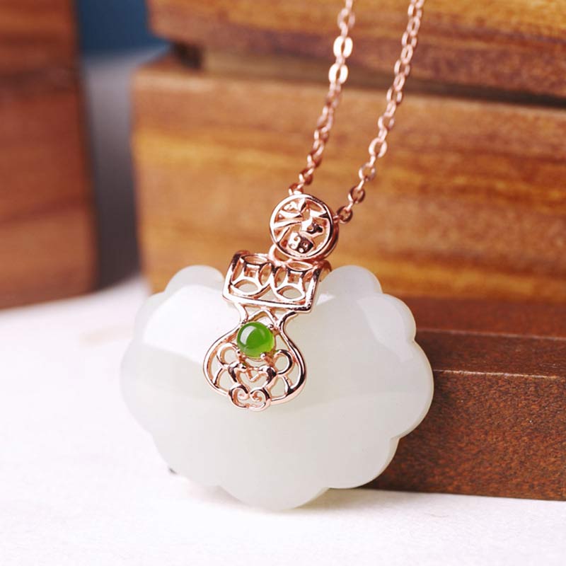 925 Sterling Silver White Jade Blessing Happiness Necklace Chain Pendant