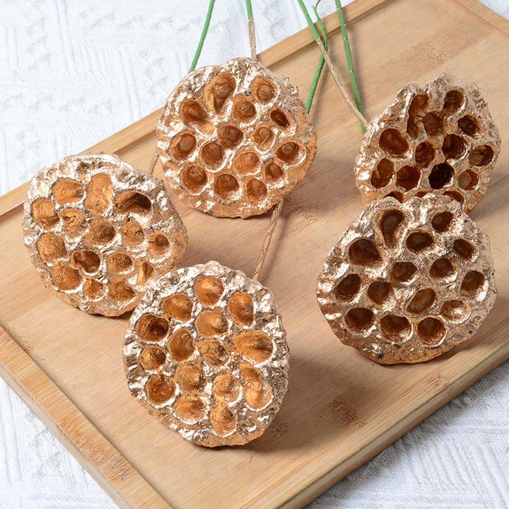 Gold Dried Lotus Pod Stemmed Plant Table Bouquet Decoration