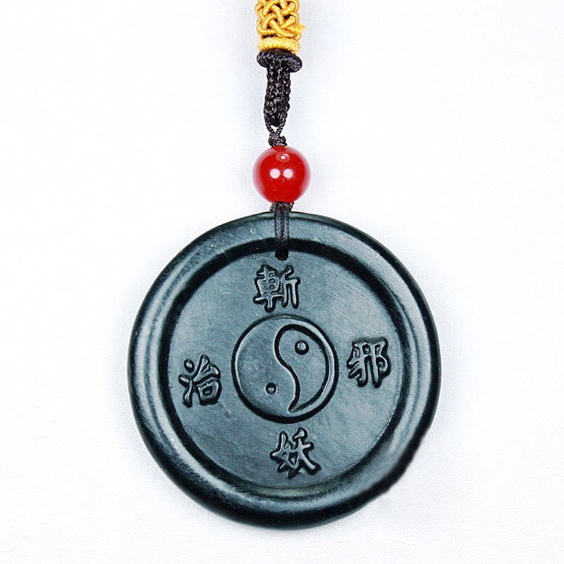 Buddha Stones Natural Hetian Cyan Jade Yin Yang Luck Harmony Necklace Pendant