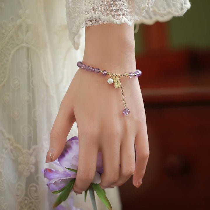 Natural Amethyst Crystal Relieves Stress Bracelet