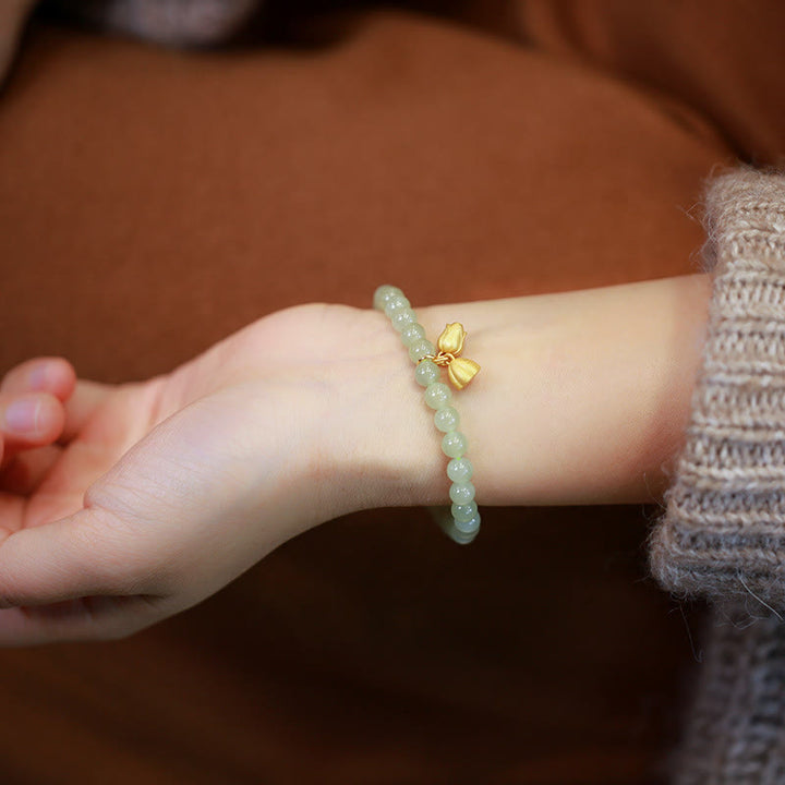 Buddha Stones 925 Sterling Silver Plated Gold Natural Hetian Jade Bead Gourd Lotus Bamboo Fu Character Luck Bracelet