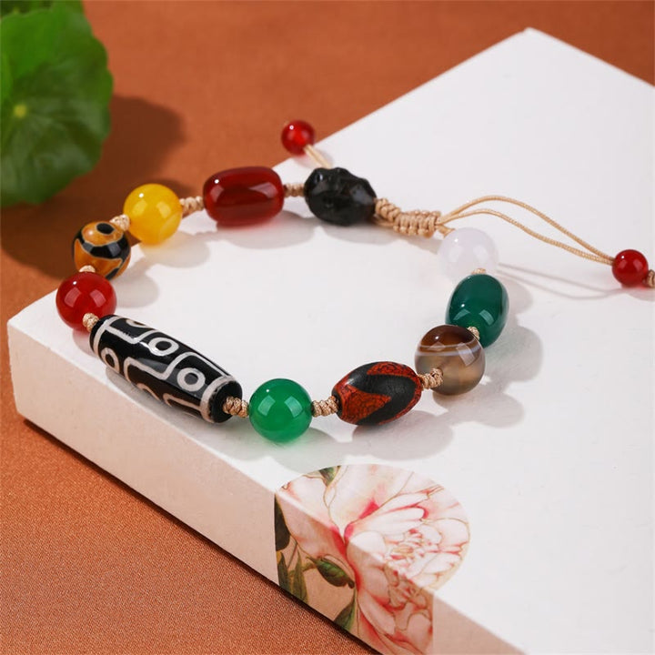 Buddha Stones Tibetan Nine-Eye Dzi Bead Agate Wealth Protection Bracelet