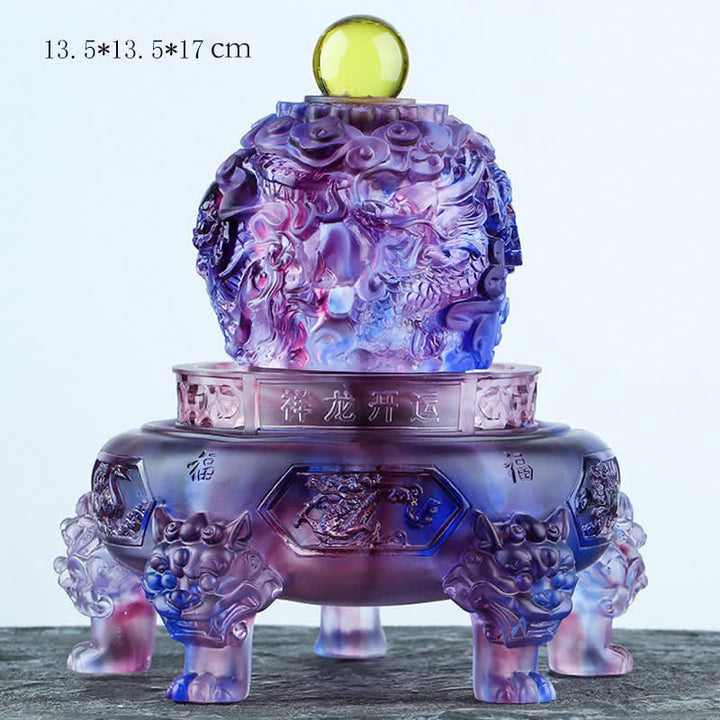 Buddha Stones Feng Shui Auspicious Dragon Handmade Liuli Crystal Rotatable Art Piece Luck Home Office Decoration