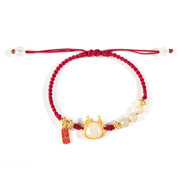 Buddha Stones Year of the Dragon Hetian White Jade Fu Character Peace And Joy Protection Bracelet