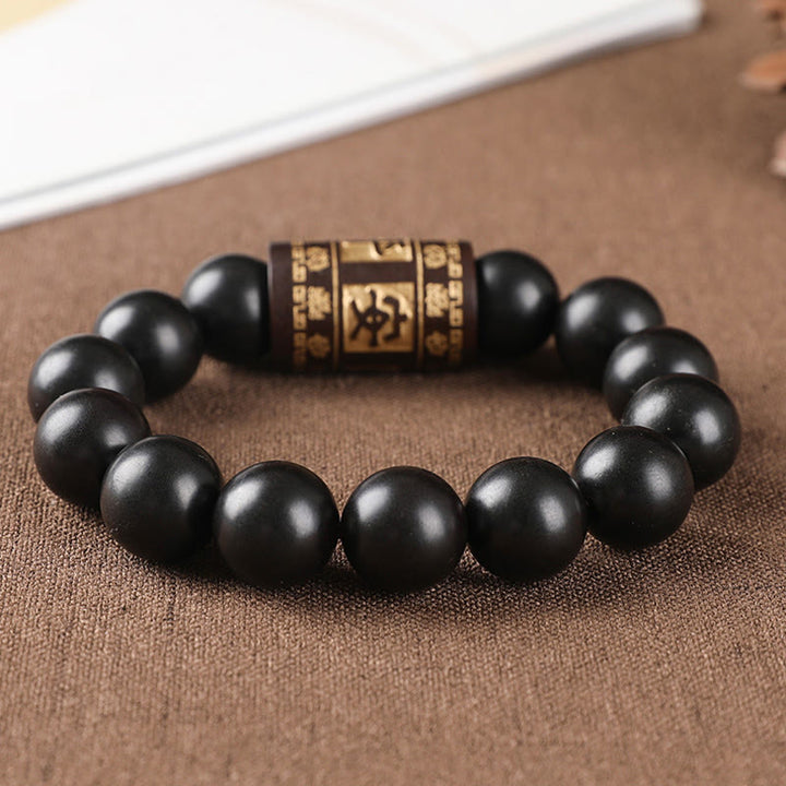 Buddha Stones Lightning Strike Wood Om Mani Padme Hum Protection Bracelet