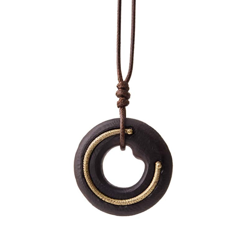 Buddha Stones Zen Circle Ebony Wood Peace Calm Necklace Pendant