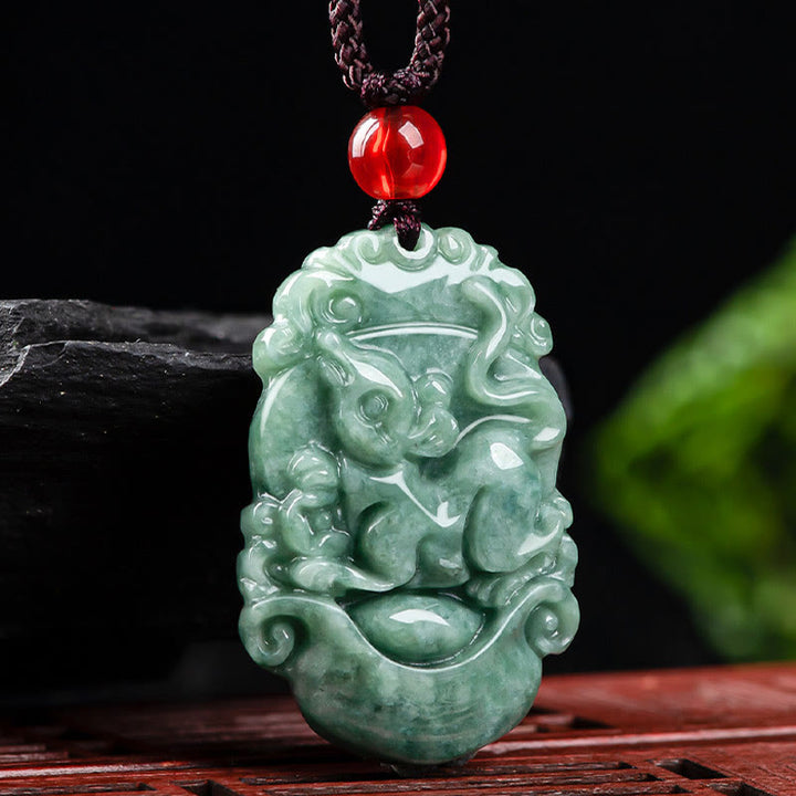 Buddha Stones Natural Jade 12 Chinese Zodiac Prosperity Necklace Pendant