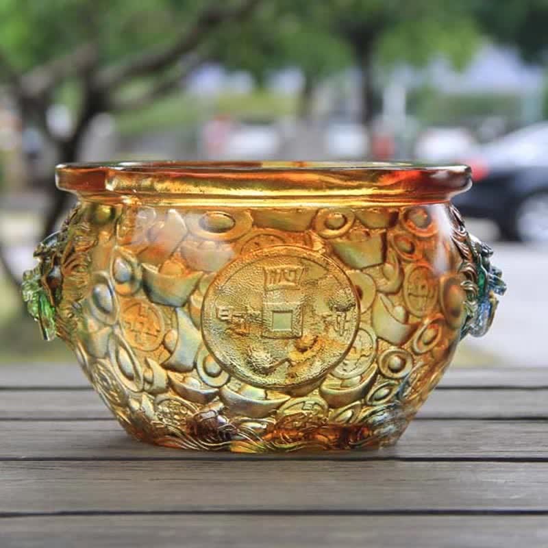 Handmade Liuli Crystal Treasure Bowl Art Piece Home Decoration