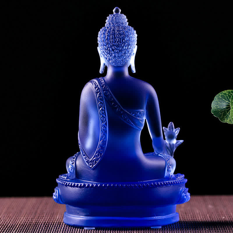 Medicine Buddha Handmade Liuli Crystal Art Piece Compassion Statue Home Office Offering Decoration