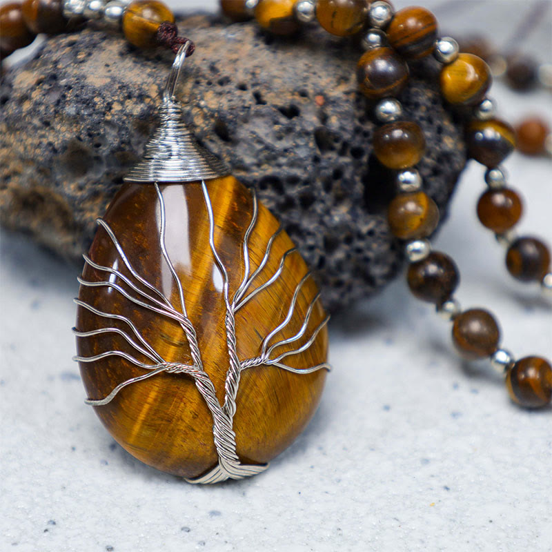 Buddha Stones Natural Tiger Eye Strength Beaded Pendant Necklace