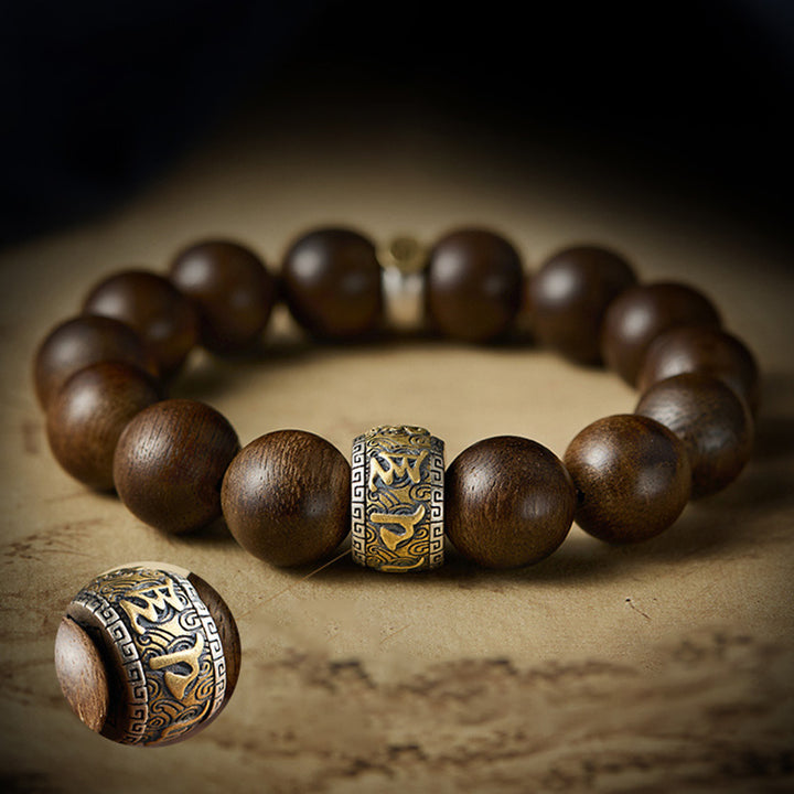 Buddha Stones Chinese Zodiac Natal Buddha Kalimantan Agarwood Om Mani Padme Hum 925 Sterling Silver Bracelet