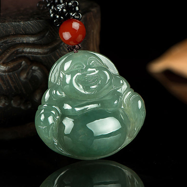 Laughing Buddha Jade Abundance String Necklace Pendant