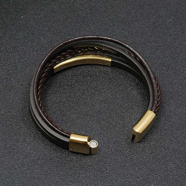 Buddha Stones Simple Design Titanium Steel Leather Luck Bracelet