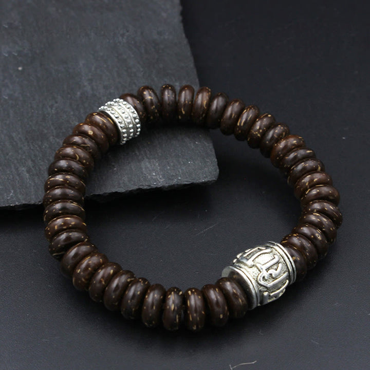 Buddha Stones Natural Tibetan Coconut Shell Om Mani Padme Hum Positive Bracelet