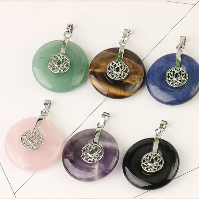 Buddha Stones Various Crystal Amethyst Pink Crystal Lotus Healing Necklace Pendant