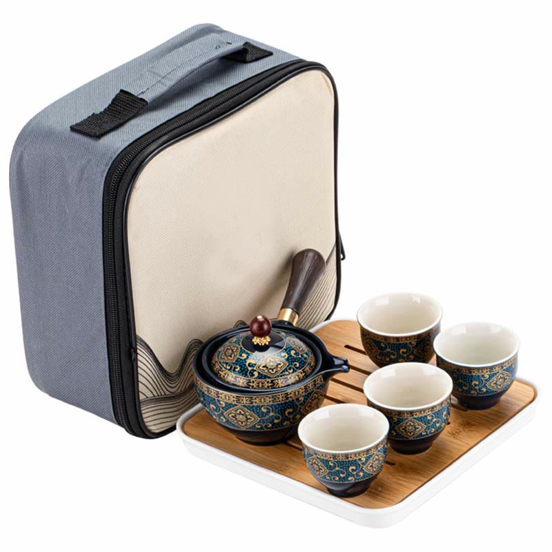 Chinese Gongfu Tea Set Design Ceramic Teapot Portable Gift Bag