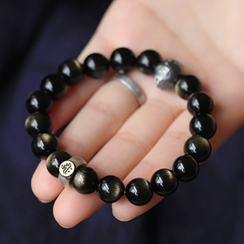 Buddha Stones Chinese Zodiac Natal Buddha Obsidian Purification Bracelet