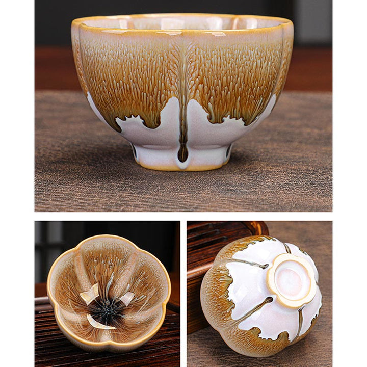 Buddha Stones 6Pcs Plum Blossom Petal Pattern Chinese Jianzhan Kiln Change Ceramic Teacup Kung Fu Tea Cup Bowl With Gift Box