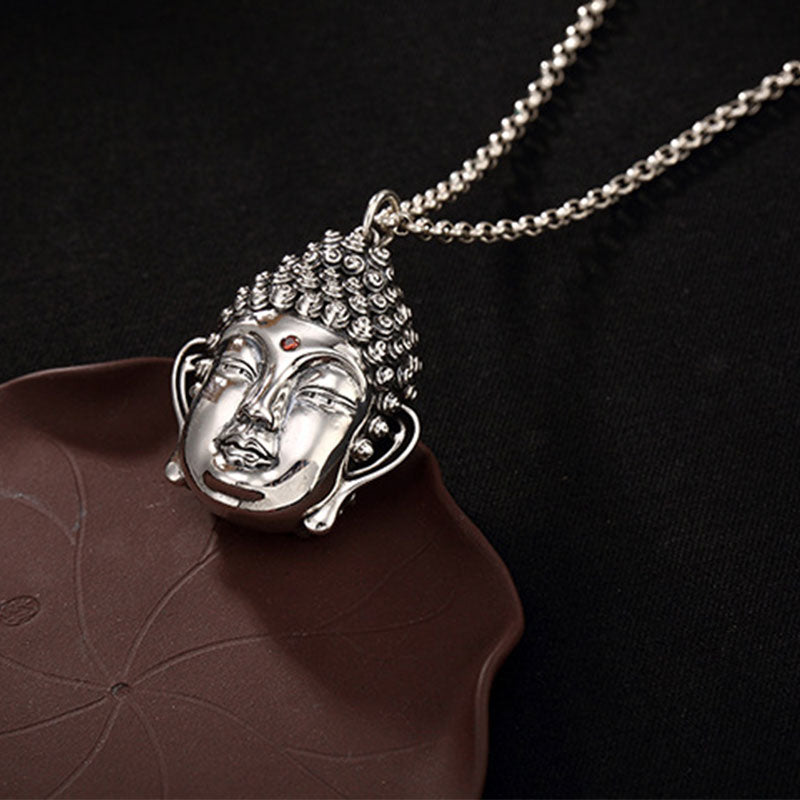 Buddha Stones 925 Sterling Silver Buddha Head Compassion Necklace Pendant